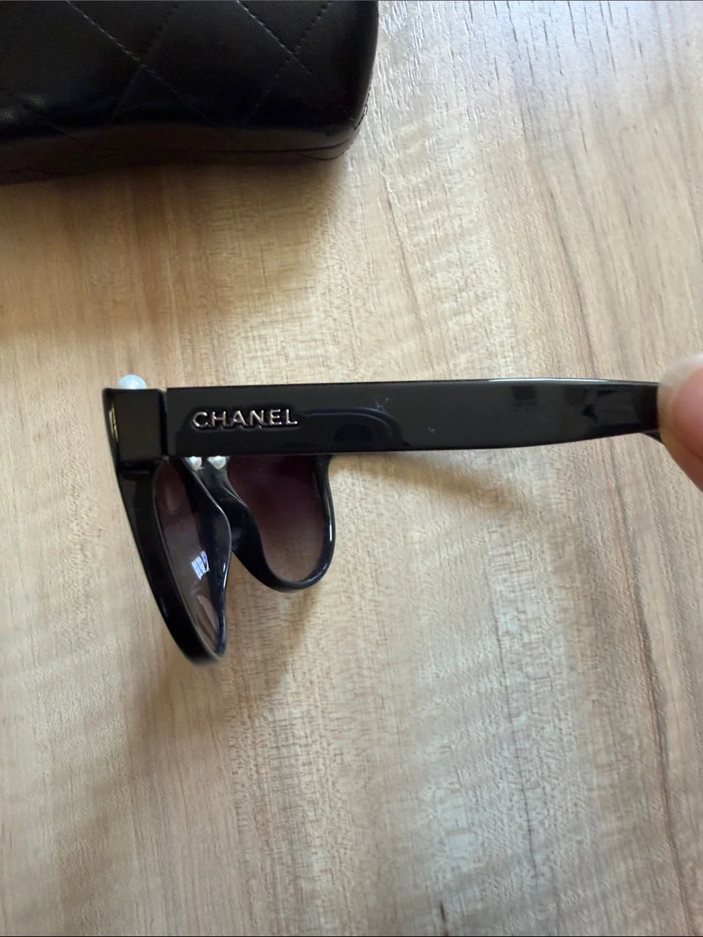 CHANEL Black Pearl-Trim Cat Eye Sunglasses